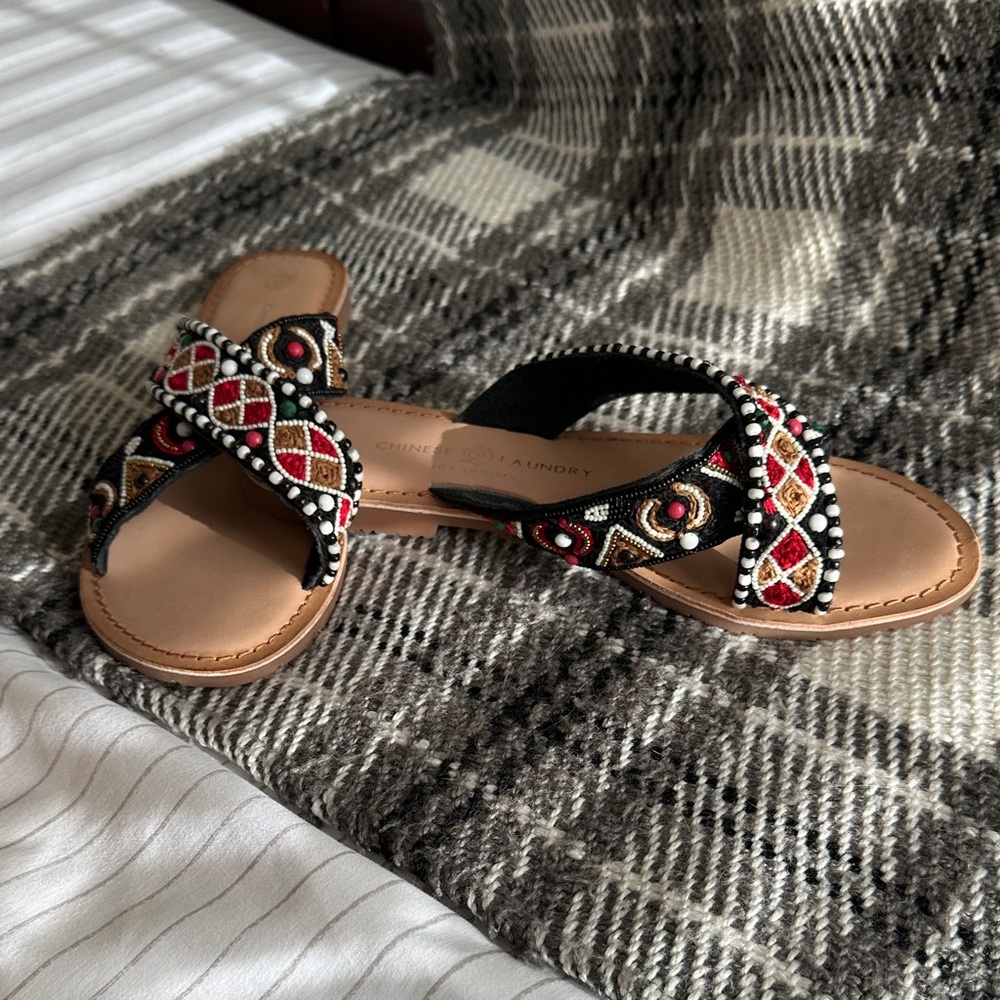 Chinese Laundry Beaded Sandals - Black, Red, and White NWT